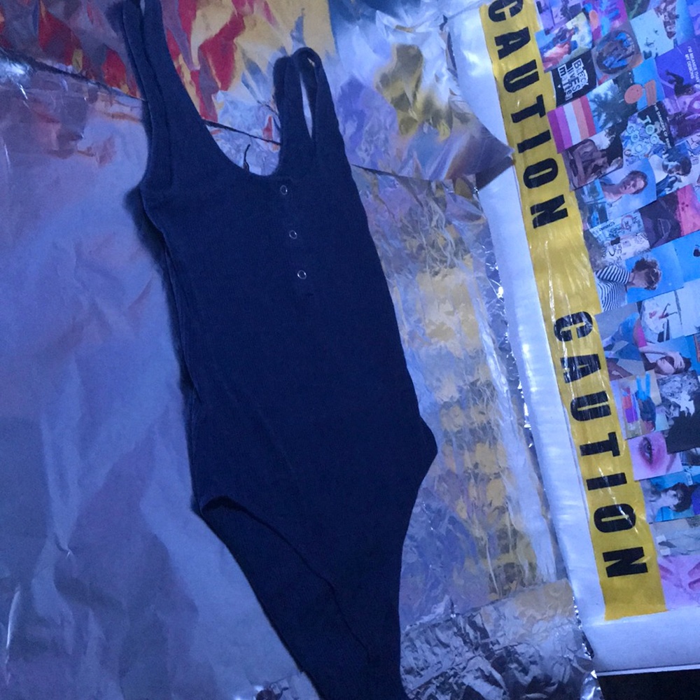 Blue- button up ribbed bodysuit